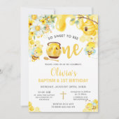 可愛いハチに甘い1歳の誕生日バプテスマ 招待状 (正面)