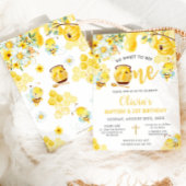 可愛いハチに甘い1歳の誕生日バプテスマ 招待状