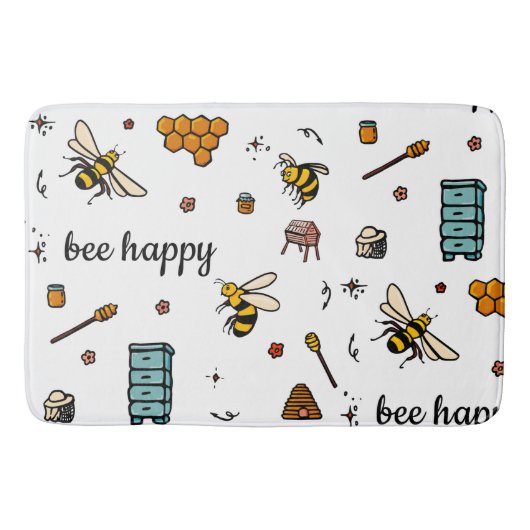 可愛いハチの言葉アートを楽しむ バスマット (正面)