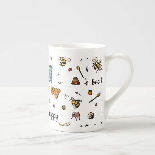 可愛いハチの言葉アートを楽しむ ボーンチャイナマグカップ (右)