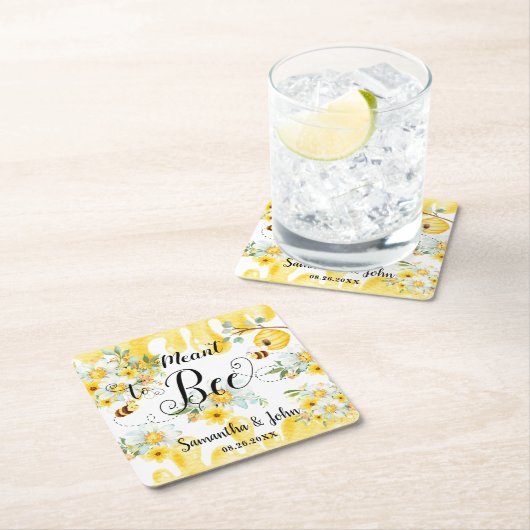 可愛いハチミツ黄色結婚いフローラ スクエアペーパーコースター (インサイチュ)