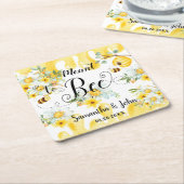 可愛いハチミツ黄色結婚いフローラ スクエアペーパーコースター (アングル)