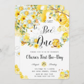 可愛いハチ一匹に甘い1歳の誕生日 招待状 (正面/裏面)