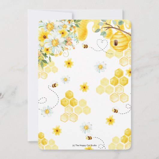 可愛いハチ一匹に甘い1歳の誕生日 招待状 (裏面)