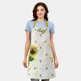 可愛いハチBeehivsひまわりホワイトシェフ女性A エプロン