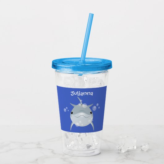 可愛いハッピーかわいいイルカ漫画 アクリルタンブラー (アイス裏面)