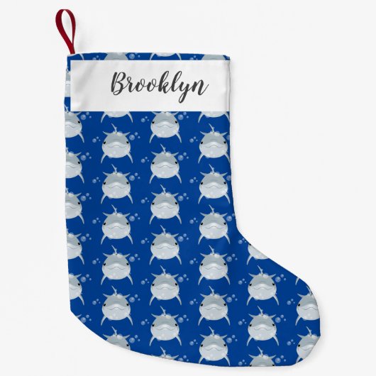 可愛いハッピーかわいいイルカ漫画 スモールクリスマスストッキング (正面)