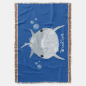 可愛いハッピーかわいいイルカ漫画 スローブランケット (正面縦)