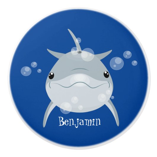 可愛いハッピーかわいいイルカ漫画 セラミックノブ (正面)