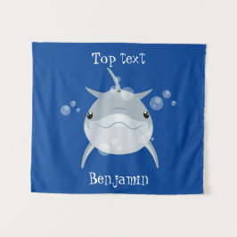 可愛いハッピーかわいいイルカ漫画 タペストリー