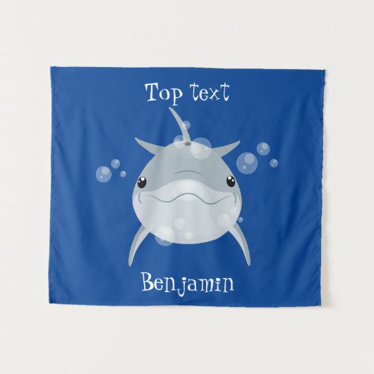 可愛いハッピーかわいいイルカ漫画 タペストリー (正面(横))