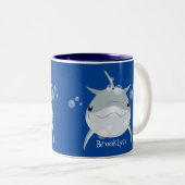 可愛いハッピーかわいいイルカ漫画 ツートーンマグカップ (正面右)