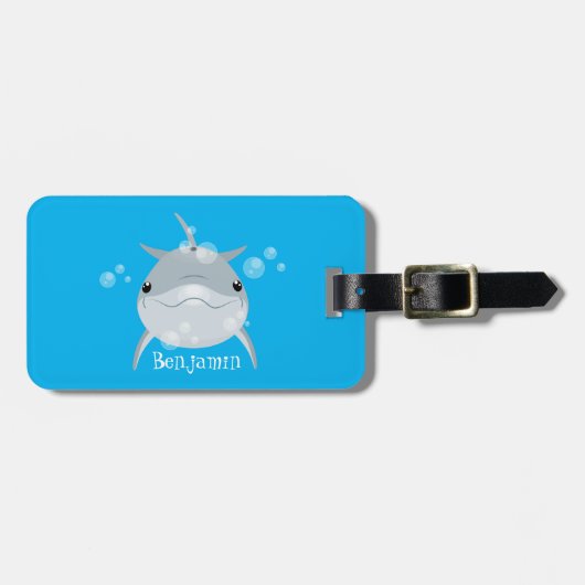 可愛いハッピーかわいいイルカ漫画 ラゲッジタグ (正面横)