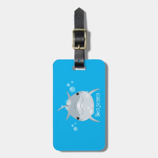 可愛いハッピーかわいいイルカ漫画 ラゲッジタグ (正面縦)