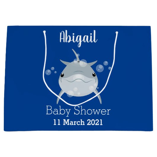 可愛いハッピーかわいいイルカ漫画 ラージペーパーバッグ (正面)