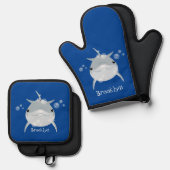 可愛いハッピーかわいいイルカ漫画 鍋つかみ&鍋敷きセット (正面/裏面)