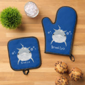 可愛いハッピーかわいいイルカ漫画 鍋つかみ&鍋敷きセット (トップダウン)