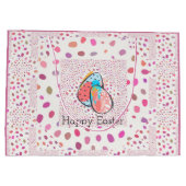 可愛いハッピーイースターエッグピンクスペックルズシモダンック ラージペーパーバッグ (裏面)
