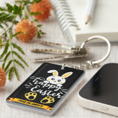 可愛いハッピーイースターバニーと黄色いポープリント キーホルダー (正面右)