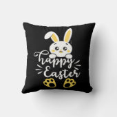 可愛いハッピーイースターバニーと黄色いポープリント クッション (裏面)