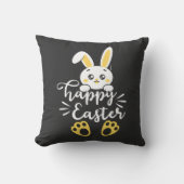 可愛いハッピーイースターバニーと黄色いポープリント クッション (正面)
