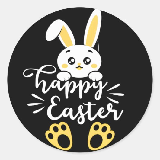 可愛いハッピーイースターバニーと黄色いポープリント ラウンドシール (正面)