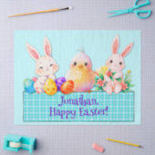 可愛いハッピーイースターバニーひよこ卵の花ブルー 薄葉紙 (クラフト)