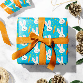 可愛いハッピーイースターバニー柄キッズ名付き ラッピングペーパー