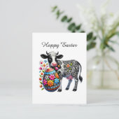 可愛いハッピーイースター牛の家畜 シーズンポストカード (スタンド正面)