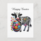 可愛いハッピーイースター牛の家畜 シーズンポストカード (正面)