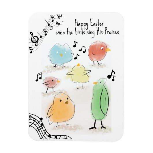 可愛いハッピーイースター、鳥も歌う マグネット (縦)
