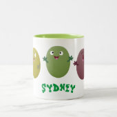 可愛いハッピーオリーブが漫画を歌う ツートーンマグカップ (中央)