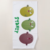 可愛いハッピーオリーブが漫画を歌う ビーチタオル (正面)