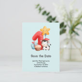 可愛いハッピーカウス1歳の誕生日を保存 インビテーションポストカード (スタンド正面)