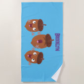 可愛いハッピーコーンが漫画を歌子供へう ビーチタオル (正面)