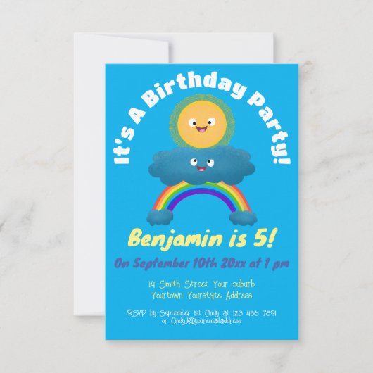 可愛いハッピーサンクラウド虹の漫画の招待状 招待状 (正面)