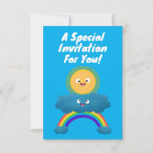 可愛いハッピーサンクラウド虹の漫画の招待状 招待状 (裏面)