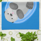 可愛いハッピーシーオッターブルー漫画イラストレーション キッチンタオル (折り畳み)