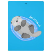 可愛いハッピーシーオッターブルー漫画イラストレーション クリップボード (裏面)