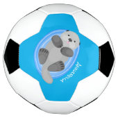 可愛いハッピーシーオッターブルー漫画イラストレーション サッカーボール (回転)