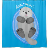 可愛いハッピーシーオッターブルー漫画イラストレーション シャワーカーテン