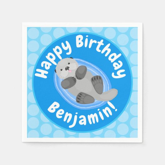 可愛いハッピーシーオッターブルー漫画イラストレーション スタンダードカクテルナプキン (正面)