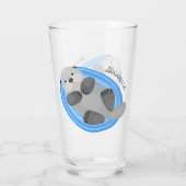 可愛いハッピーシーオッターブルー漫画イラストレーション タンブラーグラス (裏面)