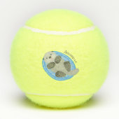 可愛いハッピーシーオッターブルー漫画イラストレーション テニスボール (裏面)