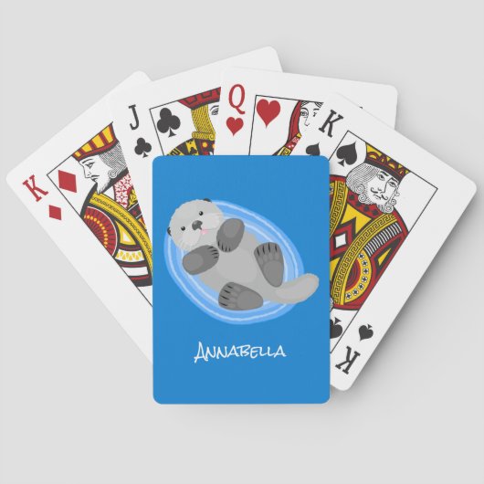 可愛いハッピーシーオッターブルー漫画イラストレーション トランプ (裏面)