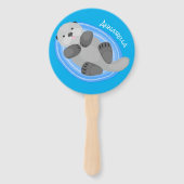 可愛いハッピーシーオッターブルー漫画イラストレーション ハンドファン (正面)