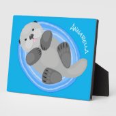 可愛いハッピーシーオッターブルー漫画イラストレーション フォトプラーク (側面)