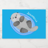 可愛いハッピーシーオッターブルー漫画イラストレーション フードラベル (シングルラベル)