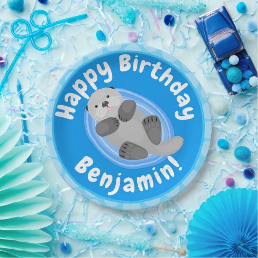 可愛いハッピーシーオッターブルー漫画イラストレーション ペーパープレート (パーティー)