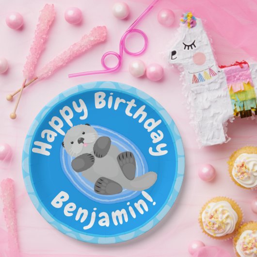 可愛いハッピーシーオッターブルー漫画イラストレーション ペーパープレート (パーティー)